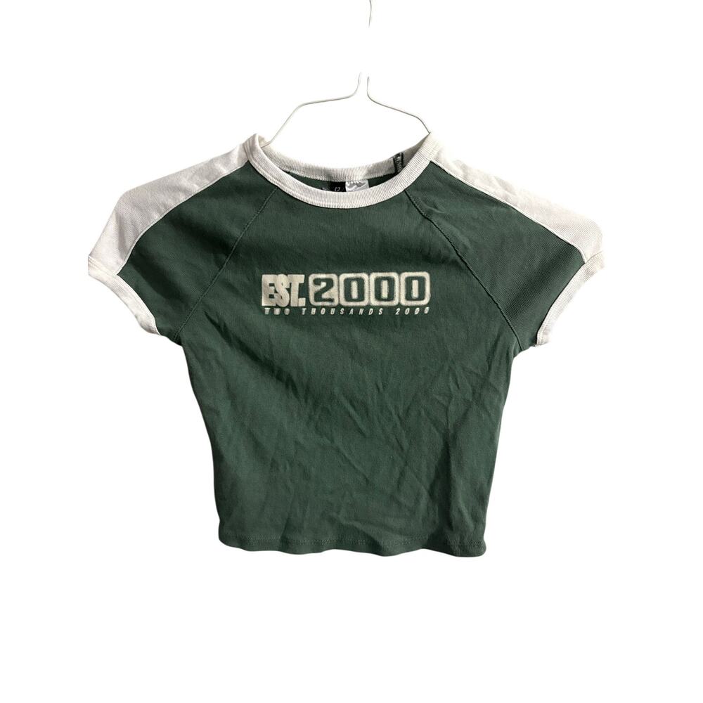 H&M Divided EST. 2000 Motif Detail Short Sleeve Baby Tee Women’s Small Green